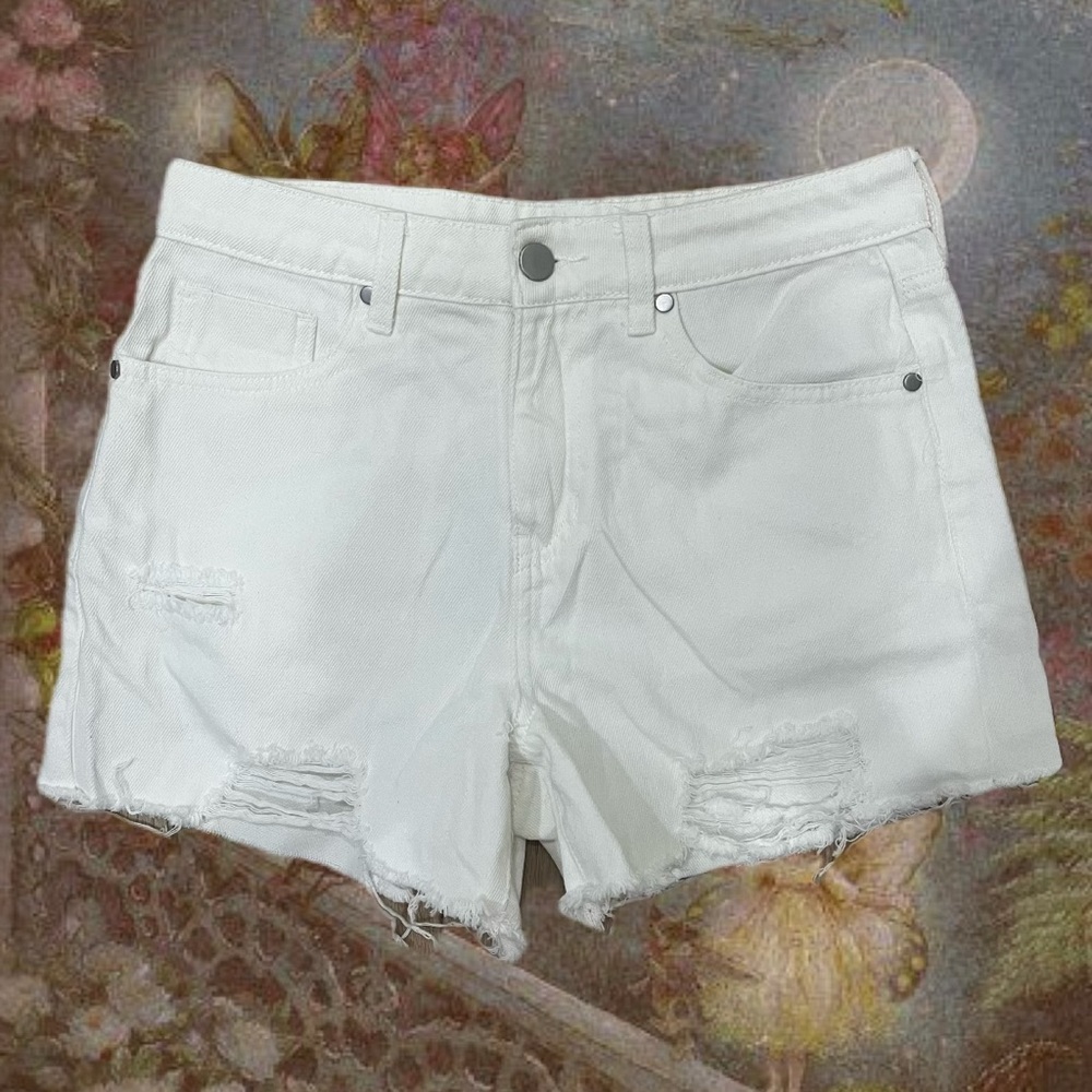 BP. White cut-off ripped jean shorts